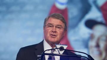 Jul 21, 2016; Charlotte, NC, USA; ACC commissioner John Swofford speaks with the media during the ACC Football Kickoff at Westin Charlotte. Mandatory Credit: Jeremy Brevard-USA TODAY Sports
