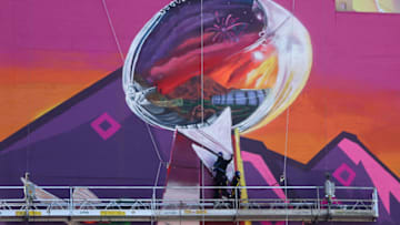 PHOENIX, ARIZONA - FEBRUARY 6: Preparation continue on Super Bowl LVII signage on February 6, 2023 in Phoenix, Arizona. Super Bowl LVII will be played between the Philadelphia Eagles and the Kansas City Chiefs on February 12, at State Farm Stadium in Glendale, Arizona. (Photo by Christian Petersen/Getty Images)