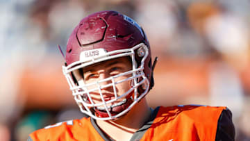 National Squad offensive lineman Nick Zakelj of Fordham (75) Mandatory Credit: Nathan Ray Seebeck-USA TODAY Sports