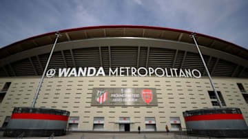 MADRID, SPAIN - MAY 02: General view outside the stadium with an advertisment for the Atletico Madrid and Arsenal match before an Arsenal Press Conference at Estadio Wanda Metropolitano on May 2, 2018 in Madrid, Spain. (Photo by Catherine Ivill/Getty Images)