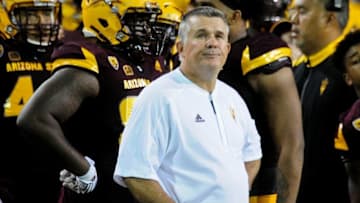 Sep 3, 2016; Tempe, AZ, USA; Arizona State Sun Devils head coach Todd Graham looks on in the second half against the Northern Arizona Lumberjacks at Sun Devil Stadium. Mandatory Credit: Matt Kartozian-USA TODAY Sports