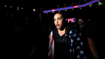 NORFOLK, VA - NOVEMBER 11: Tatiana Suarez prepares to enter the Octagon prior to facing Viviane Pereira of Brazil in their women's strawweight bout during the UFC Fight Night event inside the Ted Constant Convention Center on November 11, 2017 in Norfolk, Virginia. (Photo by Brandon Magnus/Zuffa LLC/Zuffa LLC via Getty Images)