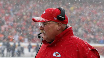 KANSAS CITY, MO - DECEMBER 15: Kansas City Chiefs head coach Andy Reid in the second quarter of an AFC West game between the Denver Broncos and Kansas City Chiefs on December 15, 2019 at Arrowhead Stadium in Kansas City, MO. (Photo by Scott Winters/Icon Sportswire via Getty Images)