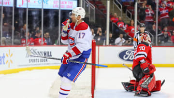 NEWARK, NJ - FEBRUARY 04: Montreal Canadiens left wing Ilya Kovalchuk (17) gestures after he scores the game winning goal in the shoot out of the National Hockey League game between the New Jersey Devils and the Montreal Canadiens on February 4, 2020 at the Prudential Center in Newark, NJ. (Photo by Rich Graessle/Icon Sportswire via Getty Images)