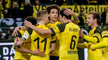 DORTMUND, GERMANY - DECEMBER 01: Marco Reus of Borussia Dortmund celebrates scoring the opening goal via penalty kick during the Bundesliga match between Borussia Dortmund and SC Freiburg at the Signal Iduna Park on December 01, 2018 in Dortmund, Germany. (Photo by Alexandre Simoes/Borussia Dortmund/Getty Images)