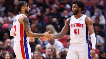 Isaiah Livers #12 and Saddiq Bey #41 of the Detroit Pistons (Photo by Michael Reaves/Getty Images)