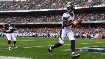 Aug 11, 2016; Chicago, IL, USA; Denver Broncos wide receiver Demaryius Thomas (88) makes a touchdown catch against the Chicago Bears during the first half at Soldier Field. Mandatory Credit: Mike DiNovo-USA TODAY Sports