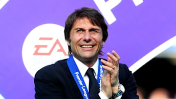 LONDON, ENGLAND - MAY 21: Chelsea manager Antonio Conte applauds the supporters following the Premier League match between Chelsea and Sunderland at Stamford Bridge on May 21, 2017 in London, England. (Photo by Chris Brunskill Ltd/Getty Images)