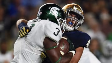 Michigan State football hosts Notre Dame under the lights in 2017. (Photo by Stacy Revere/Getty Images)