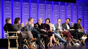 HOLLYWOOD, CA - MARCH 26: Tim Stack, Brad Falchuk, Tim Minear, Kathy Bates, Sarah Paulson, Cuba Gooding Jr., Denis O'Hare, Cheyenne Jackson and Adina Porter attend The Paley Center For Media's 34th Annual PaleyFest Los Angeles 'American Horror Story 'Roanoke' screening and panel at Dolby Theatre on March 26, 2017 in Hollywood, California. (Photo by Frazer Harrison/Getty Images)