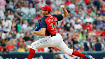 CLEVELAND, OH - JULY 07: Nate Pearson #34 of the American League Futures Team pitches during the SiriusXM All-Star Futures Game at Progressive Field on Sunday, July 7, 2019 in Cleveland, Ohio. (Photo by Alex Trautwig/MLB Photos via Getty Images)