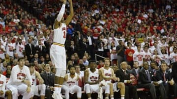 Nov 17, 2015; College Park, MD, USA; Maryland Terrapins guard Jared Nickens (11) shoots during the second half against the Georgetown Hoyas at Xfinity Center. Maryland Terrapins defeated Georgetown Hoyas 75-71. Mandatory Credit: Tommy Gilligan-USA TODAY Sports