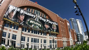 DALLAS - MAY 19: A banner for the Dallas Stars that reads 'Believe' hangs outside of American Airlines Center before game six of the Western Conference Finals of the 2008 NHL Stanley Cup Playoffs against the Detroit Red Wings on May 19, 2008 in Dallas, Texas. (Photo by Christian Petersen/Getty Images)