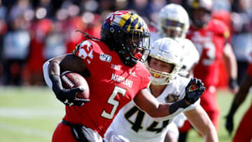 WEST LAFAYETTE, INDIANA - OCTOBER 12: Anthony McFarland Jr. #5 of the Maryland Terrapins runs the ball against the Purdue Boilermakers during the first quarter at Ross-Ade Stadium on October 12, 2019 in West Lafayette, Indiana. (Photo by Justin Casterline/Getty Images)