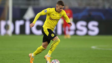 DORTMUND, GERMANY - NOVEMBER 24: Thorgan Hazard of Dortmund runs with the ball during the UEFA Champions League Group F stage match between Borussia Dortmund and Club Brugge KV at Signal Iduna Park on November 24, 2020 in Dortmund, Germany. (Photo by Lars Baron/Getty Images)