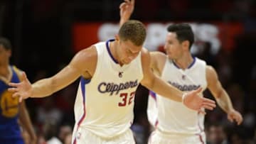 Los Angeles Clippers' star power forward Blake Griffin threw down a huge alley-oop from guard Chris Douglas-Roberts in the Clippers' preseason opener against the Golden State Warriors Mandatory Credit: Kelvin Kuo-USA TODAY Sports