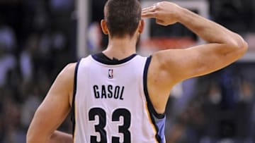 Oct 26, 2016; Memphis, TN, USA; Memphis Grizzlies center Marc Gasol (33) reacts after the play during the second half against the Minnesota Timberwolves at FedExForum. Memphis Grizzlies defeated the Minnesota Timberwolves 102-98. Mandatory Credit: Justin Ford-USA TODAY Sports