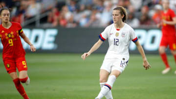 LOS ANGELES, CALIFORNIA - APRIL 07: Defender Tierna Davidson of the United States Women's National Team handles the ball in the game against Belgium at Banc of California Stadium on April 07, 2019 in Los Angeles, California. This was the seventh "Countdown to the Cup" game ahead of the 2019 FIFA Women's World Cup, which kicks off on June 7th in France. (Photo by Meg Oliphant/Getty Images)