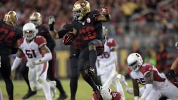 Oct 6, 2016; Santa Clara, CA, USA; San Francisco 49ers running back Carlos Hyde (28) carries the ball in the fourth quarter against the Arizona Cardinals during a NFL game at Levi