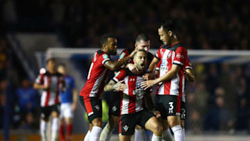 PORTSMOUTH, ENGLAND - SEPTEMBER 24: Danny Ings of Southampton(C) celebrates after scoring his sides first goal during the Carabao Cup Third Round match between Portsmouth and Southampton at Fratton Park on September 24, 2019 in Portsmouth, England. (Photo by Dan Istitene/Getty Images)