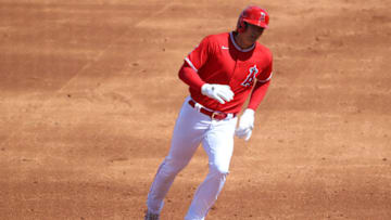 TEMPE, ARIZONA - MARCH 16: Shohei Ohtani #17 of the Los Angeles Angels laps the bases in the second inning against the Cleveland Indians during the MLB spring training baseball game at Tempe Diablo Stadium on March 16, 2021 in Tempe, Arizona. (Photo by Abbie Parr/Getty Images)