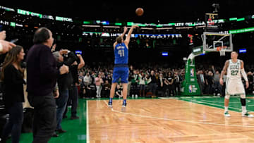 BOSTON, MA - JANUARY 4: Dirk Nowitzki #41 of the Dallas Mavericks shoots the ball against the Boston Celtics on January 4, 2019 at the TD Garden in Boston, Massachusetts. NOTE TO USER: User expressly acknowledges and agrees that, by downloading and/or using this photograph, user is consenting to the terms and conditions of the Getty Images License Agreement. Mandatory Copyright Notice: Copyright 2019 NBAE (Photo by Brian Babineau/NBAE via Getty Images)