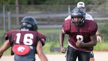 Navarre High's Shemar James (No. 2) works on his physical conditioning during practice on Aug. 9, 2021.Navarre Football Preview