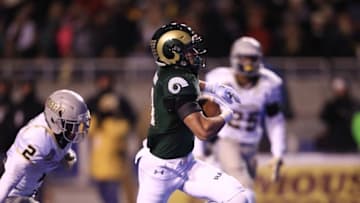 Dec 22, 2016; Boise, ID, USA; Colorado State Rams wide receiver Olabisi Johnson (81) makes a reception against the Idaho Vandals during the first half of the Idaho Potato Bowl at Albersons Stadium. Mandatory Credit: Brian Losness-USA TODAY Sports