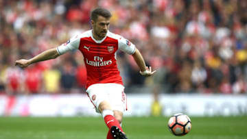 LONDON, ENGLAND - APRIL 23: Aaron Ramsey of Arsenal in action during the Emirates FA Cup semi final match between Arsenal and Manchester City at Wembley Stadium on April 23, 2017 in London, England. (Photo by Julian Finney/Getty Images,)
