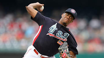 WASHINGTON, D.C. - JULY 15: Hunter Greene #3 of Team USA pitches during the SiriusXM All-Star Futures Game at Nationals Park on Sunday, July 15, 2018 in Washington, D.C. (Photo by Alex Trautwig/MLB Photos via Getty Images)