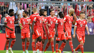 Bayern Munich players celebrating goal against Mainz on Saturday. (Photo by Franz Kirchmayr/SEPA.Media /Getty Images)