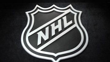 Jun 26, 2015; Sunrise, FL, USA; A general view of the NHL shield logo before the first round of the 2015 NHL Draft at BB&T Center. Mandatory Credit: Steve Mitchell-USA TODAY Sports