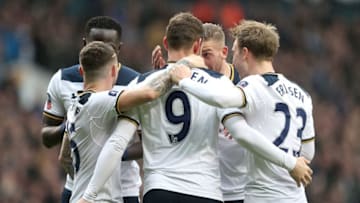 LONDON, ENGLAND - MARCH 12: Vincent Janssen of Tottenham Hotspur (9) celebrates as he scores their fifth goal with team mates during The Emirates FA Cup Quarter-Final match between Tottenham Hotspur and Millwall at White Hart Lane on March 12, 2017 in London, England. (Photo by Tottenham Hotspur FC/Tottenham Hotspur FC via Getty Images)