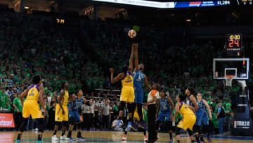 MINNEAPOLIS, MN - OCTOBER 11: The Minnesota Lynx and Los Angeles Sparks tip off in Game Five of the 2016 WNBA Finals on October 11, 2016 at Target Center in Minneapolis, Minnesota. NOTE TO USER: User expressly acknowledges and agrees that, by downloading and or using this Photograph, user is consenting to the terms and conditions of the Getty Images License Agreement. (Photo by Hannah Foslien/Getty Images)