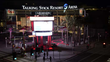 PHOENIX, AZ - AUGUST 12: An overall exterior shot of of Talking Stick Resort Arena as the Phoenix Mercury Host Rock the Pink Night for Breast Health Awareness before the game between the Seattle Storm on August 12, 2017 at Talking Stick Resort Arena in Phoenix, Arizona. NOTE TO USER: User expressly acknowledges and agrees that, by downloading and or using this Photograph, user is consenting to the terms and conditions of the Getty Images License Agreement. Mandatory Copyright Notice: Copyright 2017 NBAE (Photo by Michael Gonzales/NBAE via Getty Images)