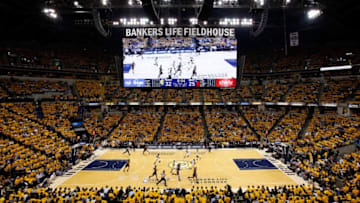 INDIANAPOLIS, IN - MAY 28: The Miami Heat bring the ball up court in the first half against the Indiana Pacers during Game Four of the Eastern Conference Finals of the 2013 NBA Playoffs at Bankers Life Fieldhouse on May 28, 2013 in Indianapolis, Indiana. NOTE TO USER: User expressly acknowledges and agrees that, by downloading and or using this photograph, User is consenting to the terms and conditions of the Getty Images License Agreement. (Photo by Joe Robbins/Getty Images)