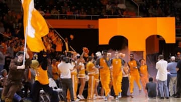 Jan 6, 2016; Knoxville, TN, USA; The Tennessee Volunteers enter the court before the game against the Florida Gators at Thompson-Boling Arena. Mandatory Credit: Randy Sartin-USA TODAY Sports