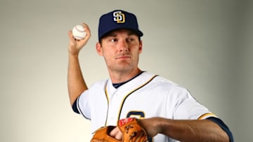 Feb 26, 2016; Peoria, AZ, USA; San Diego Padres pitcher Philip Humber poses for a portrait during photo day at Peoria Stadium. Mandatory Credit: Mark J. Rebilas-USA TODAY Sports