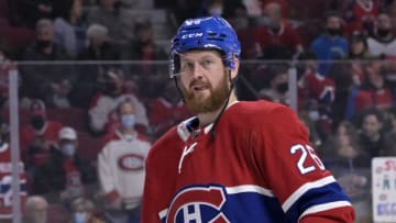 Mar 19, 2022; Montreal, Quebec, CAN; Montreal Canadiens defenseman Jeff Petry (26) skates during the warmup period before the game against the Ottawa Senators at the Bell Centre. Mandatory Credit: Eric Bolte-USA TODAY Sports