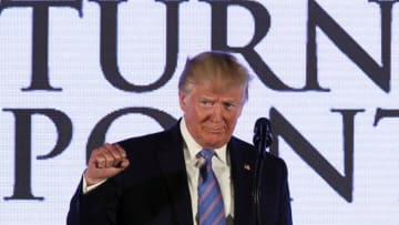 WASHINGTON, DC - JULY 23: U.S. President Donald Trump addresses the Teen Student Action Summit July 23, 2019 in Washington, DC. Conservative high school students gathered for the 4-day invite-only conference hosted by Turning Point USA to hear from conservative leaders and activists, receive activism and leadership training and network with other attendees and organizations from across the U.S. (Photo by Alex Wong/Getty Images)