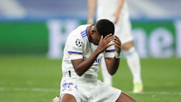 MADRID, SPAIN - SEPTEMBER 28: Rodrygo of Real Madrid is dejected during the UEFA Champions League group D match between Real Madrid and FC Sheriff at Estadio Santiago Bernabeu on September 28, 2021 in Madrid, Spain. (Photo by Gonzalo Arroyo Moreno/Getty Images)