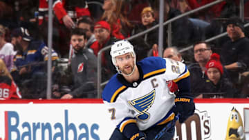 NEWARK, NEW JERSEY - MARCH 06: Alex Pietrangelo #27. (Photo by Bruce Bennett/Getty Images)