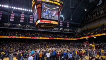 Feb 18, 2016; Minneapolis, MN, USA; Minnesota Gophers fans storm the court after the game against the Maryland Terrapins at Williams Arena. Minnesota Gophers beat he Maryland Terrapins 68-63. Mandatory Credit: Brad Rempel-USA TODAY Sports