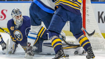 BUFFALO, NY - JANUARY 7: Buffalo Sabres Goalie Robin Lehner (40) makes toe save during the New Winnipeg Jets and Buffalo Sabres NHL game on January 7, 2017, at KeyBank Center in Buffalo, NY. (Photo by John Crouch/Icon Sportswire via Getty Images)