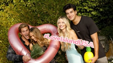 Love Island USA. Photo: Dylan Curry, Alexandra Stewart, Elizabeth Weber and Zac Mirabelli. Ella DeGea/CBS ©2019 CBS Broadcasting, Inc. All Rights Reserved.