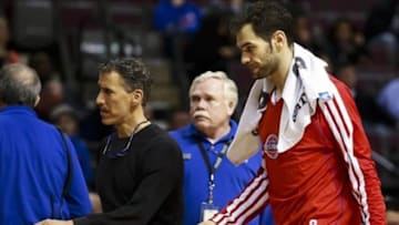 March 18, 2013; Auburn Hills, MI, USA; Detroit Pistons point guard Jose Calderon (8) goes back to the locker room after the first quarter against the Brooklyn Nets at The Palace. Mandatory Credit: Rick Osentoski-USA TODAY Sports
