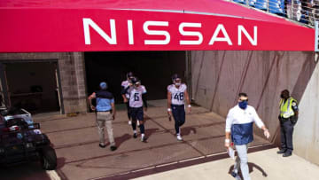 NASHVILLE, TN - SEPTEMBER 20: Head Coach Mike Vrabel of the Tennessee Titans walks on the field before a game against the Jacksonville Jaguars at Nissan Stadium on September 20, 2020 in Nashville, Tennessee. The Titans defeated the Jaguars 33-30. (Photo by Wesley Hitt/Getty Images)