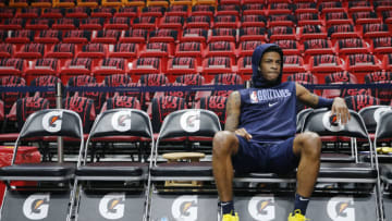MIAMI, FLORIDA - OCTOBER 23: Ja Morant #12 of the Memphis Grizzlies warms up prior to the game against the Miami Heat at American Airlines Arena on October 23, 2019 in Miami, Florida. NOTE TO USER: User expressly acknowledges and agrees that, by downloading and/or using this photograph, user is consenting to the terms and conditions of the Getty Images License Agreement. (Photo by Michael Reaves/Getty Images)