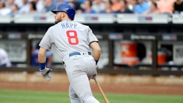 NEW YORK, NY - JUNE 13: Ian Happ #8 of the Chicago Cubs hits a grand slam in the second inning against the New York Mets on June 13, 2017 at Citi Field in the Flushing neighborhood of the Queens borough of New York City. (Photo by Elsa/Getty Images)