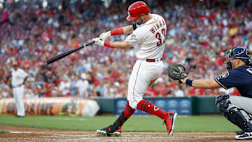 CINCINNATI, OH - JUNE 28: Jesse Winker #33 of the Cincinnati Reds hits a home run in the third inning against the Milwaukee Brewers at Great American Ball Park on June 28, 2018 in Cincinnati, Ohio. (Photo by Andy Lyons/Getty Images)
